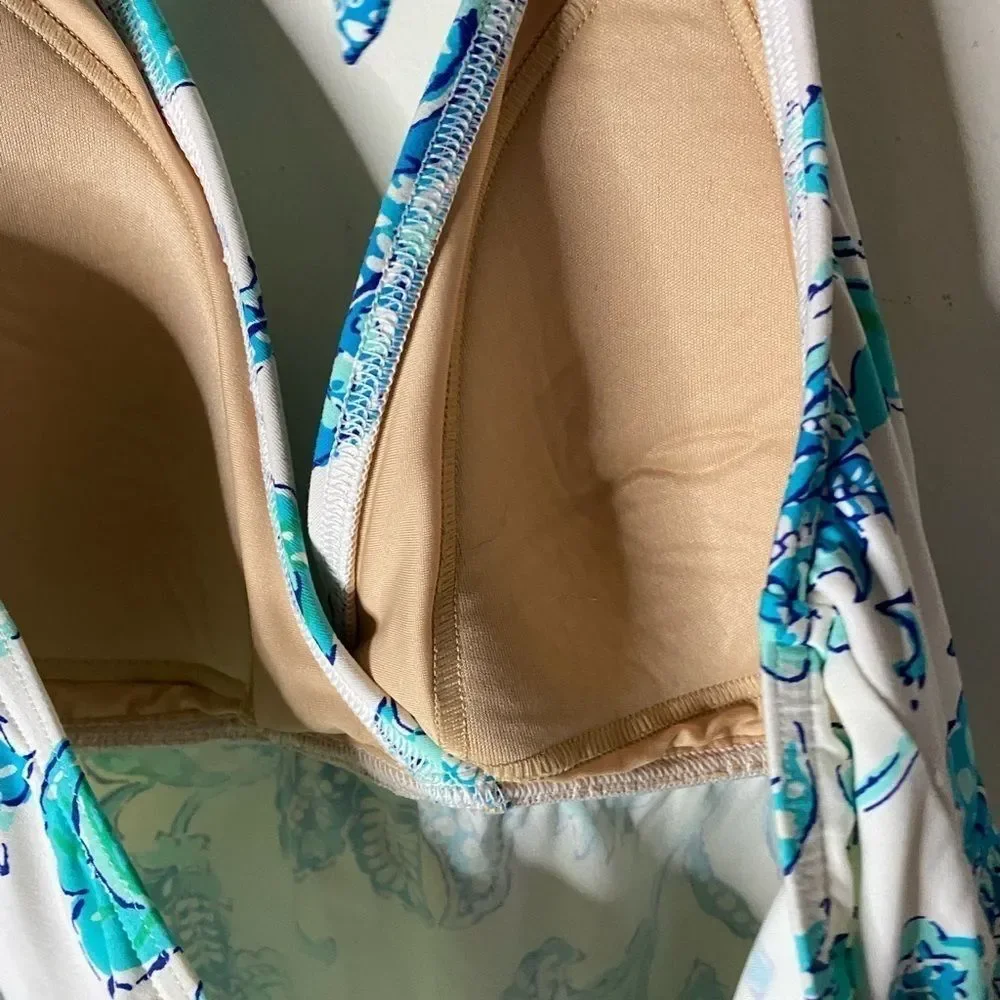 Lands’ End Blue, Green, and White Halter Tankini Size 8